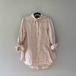 Jones & Co Linen Shirt Blouse Tan Pullover Tab Sleeve Medium
